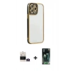MARSİLYAN™- iPhone 14 Pro Max Kılıf Çekirdek Klasik Serisi - Şeffaf 360 Full Body Arka Koruyucu + Gold Bilvis Titan Kamera Lens