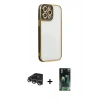 MARSİLYAN™- iPhone 14 Pro Max Kılıf Çekirdek Klasik Serisi - Şeffaf 360 Full Body Arka Koruyucu + Raze Metal Kamera Lens - GS