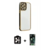 MARSİLYAN™- iPhone 14 Pro Max Kılıf Çekirdek Klasik Serisi - Şeffaf 360 Full Body Arka Koruyucu + PVD Metal Kamera Lens - TU
