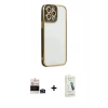 MARSİLYAN™- iPhone 14 Pro Max Kılıf Çekirdek Klasik Serisi - Şeffaf Pasifik Cam Ekran Koruyucu + Bilvis Titan Kamera Lens - DNMR
