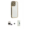 MARSİLYAN™- iPhone 14 Pro Max Kılıf Çekirdek Klasik Serisi - Şeffaf Pasifik Cam Ekran Koruyucu + Bilvis Titan Kamera Lens - GD
