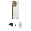 MARSİLYAN™- iPhone 14 Pro Max Kılıf Çekirdek Klasik Serisi - Şeffaf Pasifik Cam Ekran Koruyucu + Raze Metal Kamera Lens - GS
