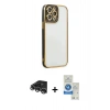 MARSİLYAN™- iPhone 14 Pro Max Kılıf Çekirdek Klasik Serisi - Şeffaf Royal Nano Ekran Koruyucu + Raze Metal Kamera Lens - GS