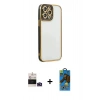 MARSİLYAN™- iPhone 14 Pro Max Kılıf Çekirdek Klasik Serisi - Siyah 18D Cam Ekran Koruyucu + Derin Mor Bilvis Titan Kamera Lens