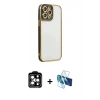 MARSİLYAN™- iPhone 14 Pro Max Kılıf Çekirdek Klasik Serisi - Siyah 3D Antistatik Cam Ekran Koruyucu + PVD Metal Kamera Lens - TU