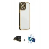 MARSİLYAN™- iPhone 14 Pro Max Kılıf Çekirdek Klasik Serisi - Siyah 3D Antistatik Cam Ekran Koruyucu + Raze Metal Kamera Lens - GD