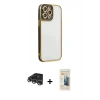 MARSİLYAN™- iPhone 14 Pro Max Kılıf Çekirdek Klasik Serisi - Siyah 6D Mat Seramik Hayalet Nano Ekran Koruyucu + Raze Metal Kamera Lens - GS