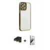 MARSİLYAN™- iPhone 14 Pro Max Kılıf Çekirdek Klasik Serisi - Siyah Bilvis 3D Mat Cam Ekran Koruyucu + Raze Metal Kamera Lens - GD