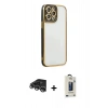 MARSİLYAN™- iPhone 14 Pro Max Kılıf Çekirdek Klasik Serisi - Siyah Bilvis Hayalet Cam Ekran Koruyucu + Raze Metal Kamera Lens - GS