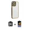 MARSİLYAN™- iPhone 14 Pro Max Kılıf Çekirdek Klasik Serisi - Siyah Buffer Hayalet Cam Ekran Koruyucu + PVD Metal Kamera Lens - TU