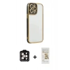MARSİLYAN™- iPhone 14 Pro Max Kılıf Çekirdek Klasik Serisi - Siyah Mat Seramik Nano Ekran Koruyucu + Turuncu PVD Metal Kamera Lens