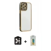 MARSİLYAN™- iPhone 14 Pro Max Kılıf Çekirdek Klasik Serisi - Siyah Polymer Nano Ekran Koruyucu + PVD Metal Kamera Lens - TU