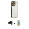 MARSİLYAN™- iPhone 14 Pro Max Kılıf Çekirdek Klasik Serisi - Siyah Polymer Nano Ekran Koruyucu + Raze Metal Kamera Lens - GS
