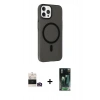MARSİLYAN™- iPhone 14 Pro Max Kılıf Çekirdek Modern Prime - Şeffaf 360 Full Body Arka Koruyucu + Gold Bilvis Titan Kamera Lens
