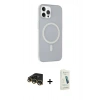 MARSİLYAN™- iPhone 14 Pro Max Kılıf Çekirdek Modern Prime - Şeffaf Pasifik Cam Ekran Koruyucu + Gold Raze Metal Kamera Lens
