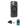 MARSİLYAN™- iPhone 14 Pro Max Kılıf Çekirdek Modern Prime - Siyah 18D Cam Ekran Koruyucu + Raze Metal Kamera Lens - GS