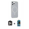 MARSİLYAN™- iPhone 14 Pro Max Kılıf Çekirdek Modern Prime - Siyah 18D Cam Ekran Koruyucu + PVD Metal Kamera Lens - TU