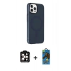 MARSİLYAN™- iPhone 14 Pro Max Kılıf Çekirdek Modern Prime - Siyah 18D Cam Ekran Koruyucu + PVD Metal Kamera Lens - TU