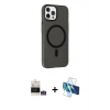 MARSİLYAN™- iPhone 14 Pro Max Kılıf Çekirdek Modern Prime - Siyah 3D Antistatik Cam Ekran Koruyucu + Gümüş Bilvis Titan Kamera Lens