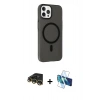 MARSİLYAN™- iPhone 14 Pro Max Kılıf Çekirdek Modern Prime - Siyah 3D Antistatik Cam Ekran Koruyucu + Raze Metal Kamera Lens - GD