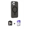 MARSİLYAN™- iPhone 14 Pro Max Kılıf Çekirdek Modern Prime - Siyah Bilvis 5in1 3D Magic Cam Ekran Koruyucu + Turuncu PVD Metal Kamera Lens