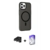 MARSİLYAN™- iPhone 14 Pro Max Kılıf Çekirdek Modern Prime - Siyah Bilvis 5in1 3D Magic Cam Ekran Koruyucu + Raze Metal Kamera Lens - GS
