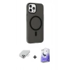 MARSİLYAN™- iPhone 14 Pro Max Kılıf Çekirdek Modern Prime - Siyah Bilvis 5in1 5D Magic Hayalet Cam Ekran Koruyucu + Gümüş Band Metal Kamera Lens
