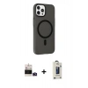 MARSİLYAN™- iPhone 14 Pro Max Kılıf Çekirdek Modern Prime - Siyah Bilvis Hayalet Cam Ekran Koruyucu + Bilvis Titan Kamera Lens - DNMR