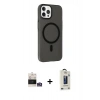 MARSİLYAN™- iPhone 14 Pro Max Kılıf Çekirdek Modern Prime - Siyah Bilvis Hayalet Cam Ekran Koruyucu + Bilvis Titan Kamera Lens - GS