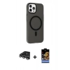 MARSİLYAN™- iPhone 14 Pro Max Kılıf Çekirdek Modern Prime - Siyah Buffer Hayalet Cam Ekran Koruyucu + Raze Metal Kamera Lens - GS
