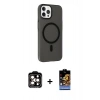 MARSİLYAN™- iPhone 14 Pro Max Kılıf Çekirdek Modern Prime - Siyah Buffer Hayalet Cam Ekran Koruyucu + PVD Metal Kamera Lens - TU