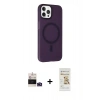 MARSİLYAN™- iPhone 14 Pro Max Kılıf Çekirdek Modern Prime - Siyah Mat Seramik Nano Ekran Koruyucu + Derin Mor Bilvis Titan Kamera Lens