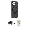 MARSİLYAN™- iPhone 14 Pro Max Kılıf Çekirdek Modern Prime - Siyah Mat Seramik Nano Ekran Koruyucu + Gold Raze Metal Kamera Lens