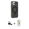 MARSİLYAN™- iPhone 14 Pro Max Kılıf Çekirdek Modern Prime - Siyah Mat Seramik Nano Ekran Koruyucu + Bilvis Titan Kamera Lens - SH