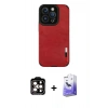MARSİLYAN™- iPhone 14 Pro Max Kılıf Doruk Asil Koleksiyonu - Siyah Bilvis 5in1 5D Magic Hayalet Cam Ekran Koruyucu + Turuncu PVD Metal Kamera Lens