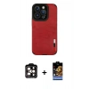 MARSİLYAN™- iPhone 14 Pro Max Kılıf Doruk Asil Koleksiyonu - Siyah Buffer Hayalet Cam Ekran Koruyucu + Turuncu PVD Metal Kamera Lens