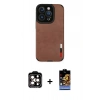 MARSİLYAN™- iPhone 14 Pro Max Kılıf Doruk Asil Koleksiyonu - Siyah Buffer Hayalet Cam Ekran Koruyucu + Turuncu PVD Metal Kamera Lens