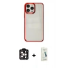 MARSİLYAN™- iPhone 14 Pro Max Kılıf Doruk Doku Prime - Şeffaf Pasifik Cam Ekran Koruyucu + PVD Metal Kamera Lens - TU