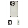 MARSİLYAN™- iPhone 14 Pro Max Kılıf Doruk Doku Prime - Şeffaf Pasifik Cam Ekran Koruyucu + PVD Metal Kamera Lens - TU