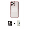 MARSİLYAN™- iPhone 14 Pro Max Kılıf Doruk Doku Prime - Şeffaf Pasifik Cam Ekran Koruyucu + PVD Metal Kamera Lens - TU