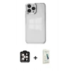 MARSİLYAN™- iPhone 14 Pro Max Kılıf Doruk Doku Prime - Şeffaf Pasifik Cam Ekran Koruyucu + PVD Metal Kamera Lens - TU