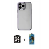 MARSİLYAN™- iPhone 14 Pro Max Kılıf Doruk Doku Prime - Siyah 18D Cam Ekran Koruyucu + PVD Metal Kamera Lens - TU