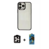 MARSİLYAN™- iPhone 14 Pro Max Kılıf Doruk Doku Prime - Siyah 18D Cam Ekran Koruyucu + PVD Metal Kamera Lens - TU