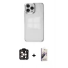 MARSİLYAN™- iPhone 14 Pro Max Kılıf Doruk Doku Prime - Siyah Bilvis 3D Mat Cam Ekran Koruyucu + Turuncu PVD Metal Kamera Lens