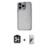 MARSİLYAN™- iPhone 14 Pro Max Kılıf Doruk Doku Prime - Siyah Bilvis 3D Mat Cam Ekran Koruyucu + Turuncu PVD Metal Kamera Lens