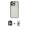 MARSİLYAN™- iPhone 14 Pro Max Kılıf Doruk Doku Prime - Siyah Bilvis 3D Mat Cam Ekran Koruyucu + Turuncu PVD Metal Kamera Lens