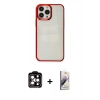 MARSİLYAN™- iPhone 14 Pro Max Kılıf Doruk Doku Prime - Siyah Bilvis 3D Mat Cam Ekran Koruyucu + Turuncu PVD Metal Kamera Lens