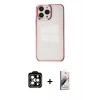 MARSİLYAN™- iPhone 14 Pro Max Kılıf Doruk Doku Prime - Siyah Bilvis 3D Mat Cam Ekran Koruyucu + Turuncu PVD Metal Kamera Lens