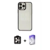 MARSİLYAN™- iPhone 14 Pro Max Kılıf Doruk Doku Prime - Siyah Bilvis 5in1 3D Magic Cam Ekran Koruyucu + PVD Metal Kamera Lens - TU