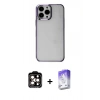 MARSİLYAN™- iPhone 14 Pro Max Kılıf Doruk Doku Prime - Siyah Bilvis 5in1 3D Magic Cam Ekran Koruyucu + PVD Metal Kamera Lens - TU